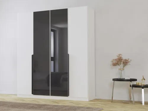 Drehtürenschrank Artemis | mit Glastüren | alpinweiß / basalt grau | 181 x 210 x 54 cm