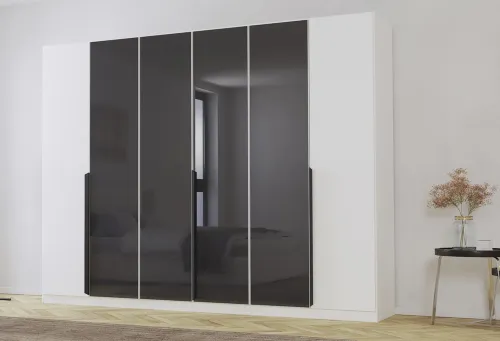 Drehtürenschrank Artemis | mit Glastüren | alpinweiß / basalt grau | 271 x 210 x 54 cm