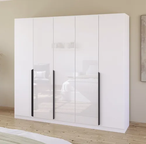 Drehtürenschrank Artemis | mit Glastüren | alpinweiß / weiß | 226 x 210 x 54 cm