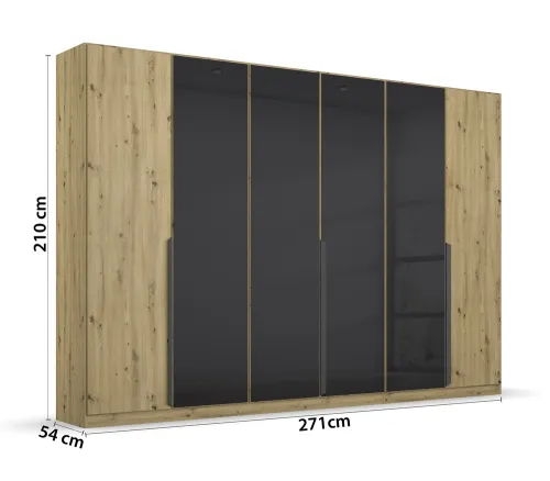 Drehtürenschrank Artemis | mit Glastüren | Eiche Artisan / basalt grau | 271 x 210 x 54 cm
