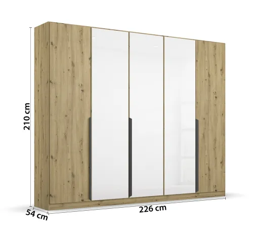 Drehtürenschrank Artemis | mit Glastüren | Eiche Artisan / weiß | 226 x 210 x 54 cm