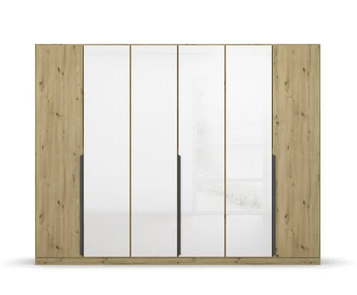 Drehtürenschrank Artemis | mit Glastüren | Eiche Artisan / weiß | 271 x 210 x 54 cm