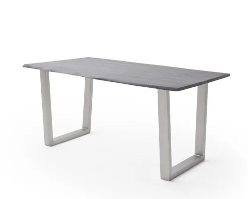 Esstisch Calabria | Akazie massiv | T-Gestell Edelstahl | grau | 180 x 90-Tischplatte 2,5 cm