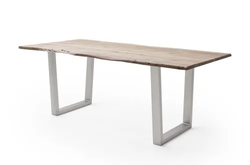 Esstisch Calabria | Akazie massiv | T-Gestell Edelstahl | natur | 180 x 90-Tischplatte 2,5 cm