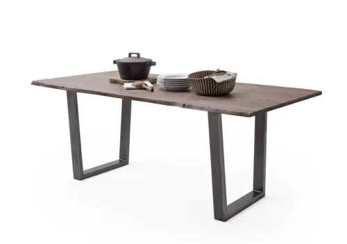 Esstisch Calabria | Akazie massiv | T-Gestell | walnuss / antik gewischt | 160 x 90-Tischplatte 2,5 cm