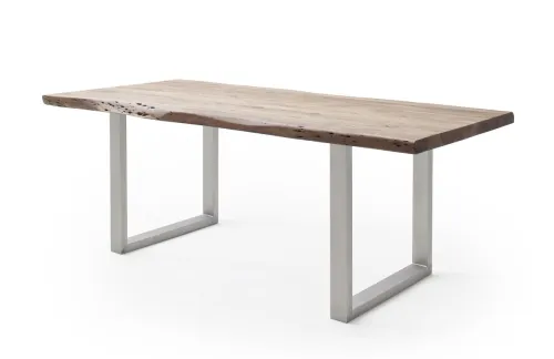 Esstisch Calabria | Akazie massiv | U-Gestell Edelstahl | natur | 220 x 100 -Tischplatte 5,5 cm
