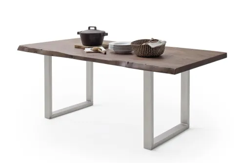 Esstisch Calabria | Akazie massiv | U-Gestell Edelstahl | walnuss | 240 x 100-Tischplatte 5,5 cm