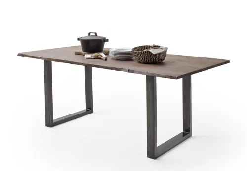 Esstisch Calabria | Akazie massiv | U-Gestell | Walnuss / antik gewischt | 180 x 100-Tischplatte 3,5 cm