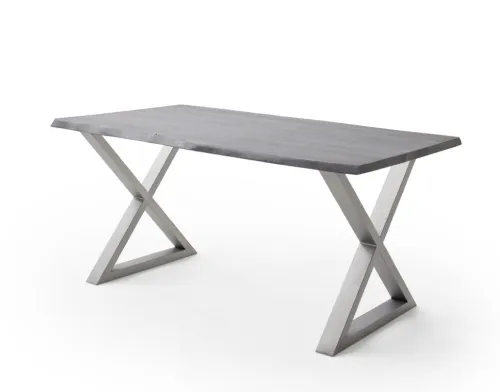 Esstisch Calabria | Akazie massiv | X-Gestell Edelstahl | 160/180/200/220/240 | grau | verschiedene Größen
