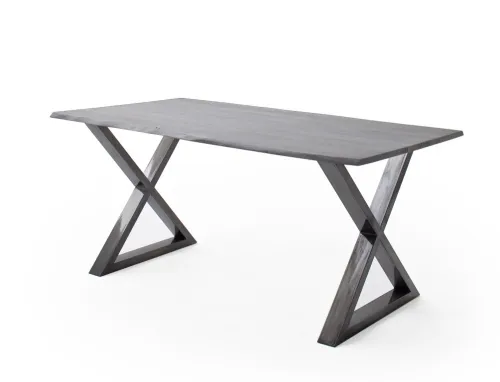 Esstisch Calabria | Akazie massiv | X-Gestell | grau / antik gewischt | 160 x 90-Tischplatte 2,5 cm