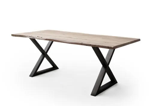 Esstisch Calabria | Akazie massiv | X-Gestell | natur / anthrazit | 200 x 100 -Tischplatte 3,5 cm