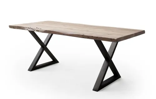 Esstisch Calabria | Akazie massiv | X-Gestell | natur / anthrazit | 240 x 100-Tischplatte 5,5 cm