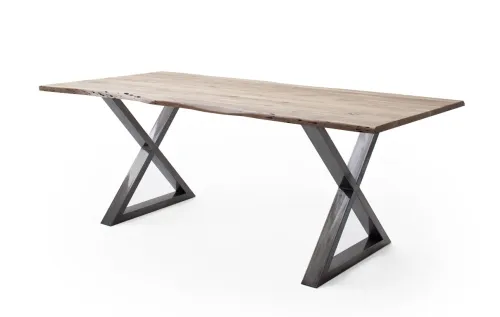 Esstisch Calabria | Akazie massiv | X-Gestell | natur / antik gewischt | 180 x 90-Tischplatte 2,5 cm