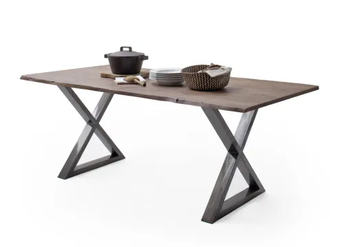 Esstisch Calabria | Akazie massiv | X-Gestell | walnuss / antik gewischt | 160 x 90-Tischplatte 2,5 cm