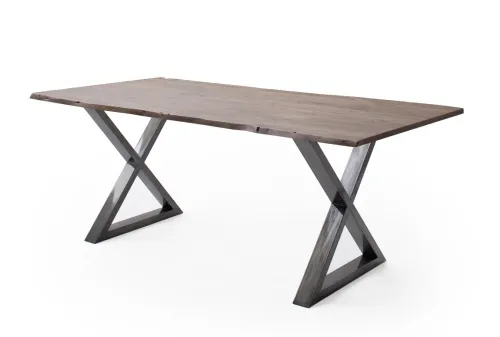 Esstisch Calabria | Akazie massiv | X-Gestell | walnuss / antik gewischt | 160 x 90-Tischplatte 2,5 cm