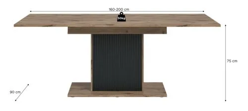 Esstisch Chess | 160(200)x90 | Nox Oak / schwarz