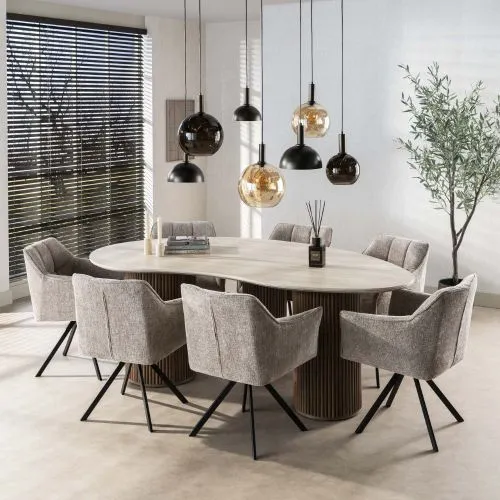Esstisch Homa | nierenförmig | Keramik Travertin | 215 cm | Natur / beige