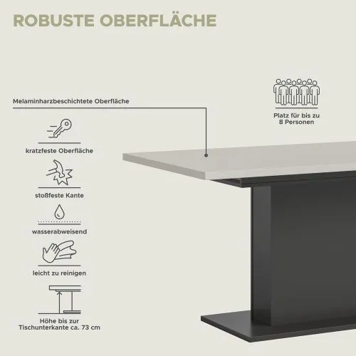 Esstisch Motion | ausziehbar | Säule | grau / Kaschmir | 150(190)x90