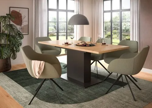 Esstisch Motion | ausziehbar | Säulen-Fußgestell | Artisan Eiche / grau | 150(190)x90