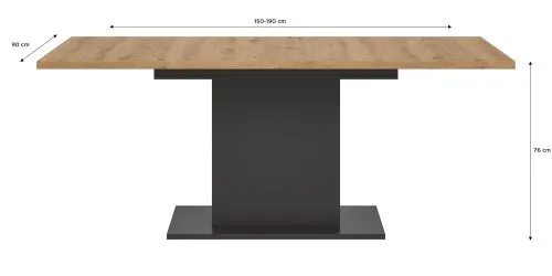 Esstisch Motion | ausziehbar | Säulen-Fußgestell | Artisan Eiche / grau | 150(190)x90