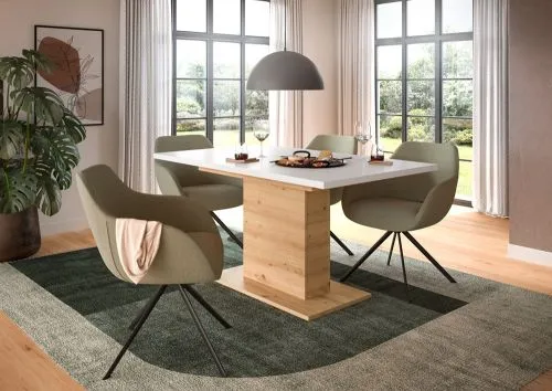 Esstisch Motion | ausziehbar | Säulen-Fußgestell | Artisan Eiche / weiß | 150(190)x90