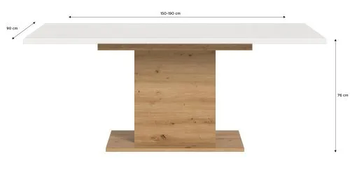 Esstisch Motion | ausziehbar | Säulen-Fußgestell | Artisan Eiche / weiß | 150(190)x90