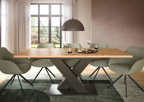 Esstisch Motion | ausziehbar | X-Fußgestell | Artisan Eiche / grau | 150(190)x90