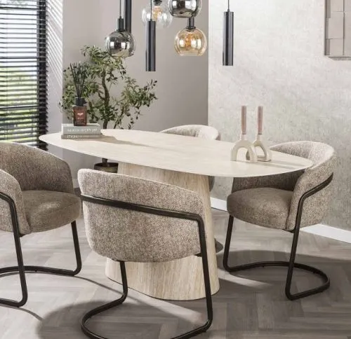 Esstisch Noda | oval | 180 cm | Keramik | Travertin