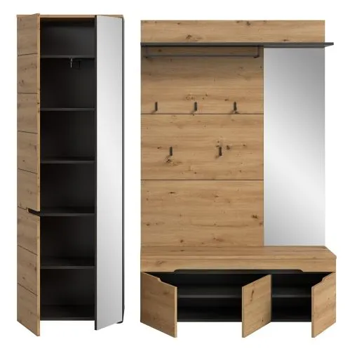 Garderoben-Set Canu 1 Basalt| grau / Artisan Eiche | 3-teilig mit Sitzkissen
