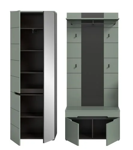Garderoben-Set Canu 1 | Basalt grau / Smoke Green | 3-teilig mit Sitzkissen