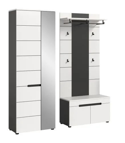 Garderoben-Set Canu 1 | Basalt grau / Weiß | 3-teilig mit Sitzkissen
