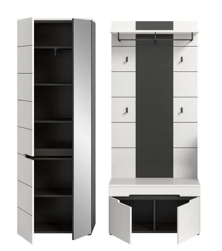 Garderoben-Set Canu 1 | Basalt grau / Weiß | 3-teilig mit Sitzkissen