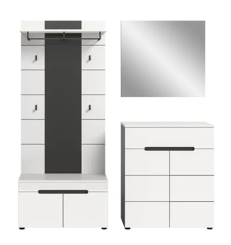 Garderoben-Set Canu 1 | Basalt grau / Weiß | 4-teilig mit Sitzkissen