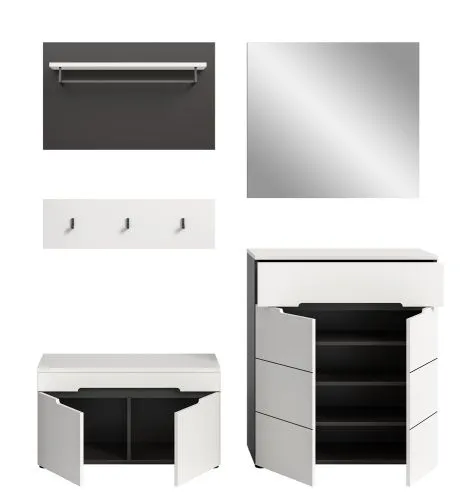 Garderoben-Set Canu | Basalt grau / Weiß | 4-teilig mit Sitzkissen
