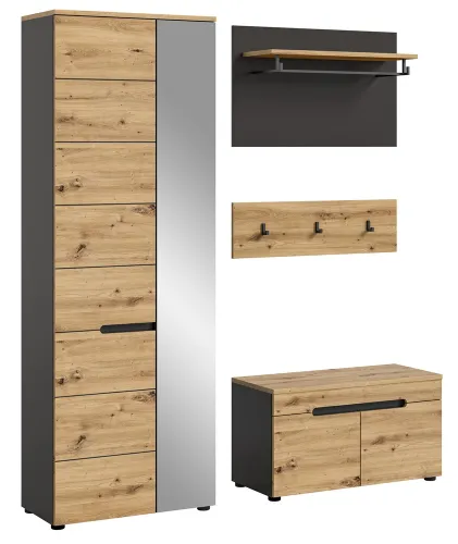 Garderoben-Set Canu | grau / Artisan Eiche | 3-teilig mit Sitzkissen
