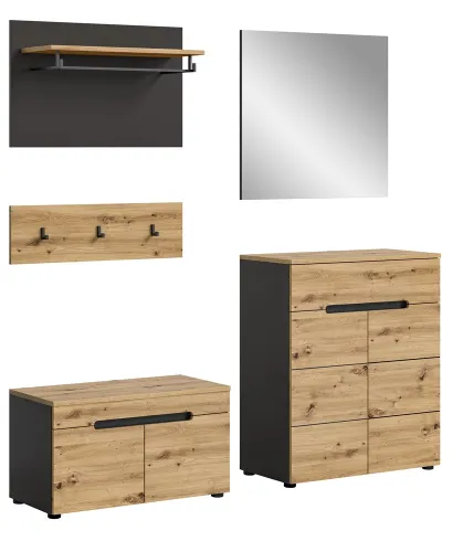 Garderoben-Set Canu | grau / Artisan Eiche | 4-teilig ohne Sitzkissen