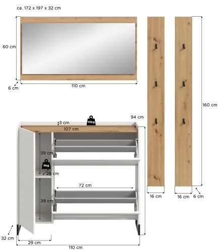 Garderoben-Set Drive 4 | weiß / Artisan Oak | 4-teilig ohne Beleuchtung