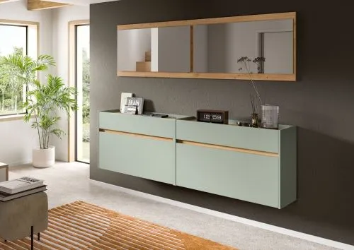 Garderoben-Set Drive 5 | Salbei / Artisan Oak | 4-teilig mit LED Beleuchtung