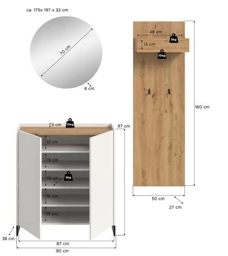Garderoben-Set Drive | weiß / Artisan Oak | 3-teilig