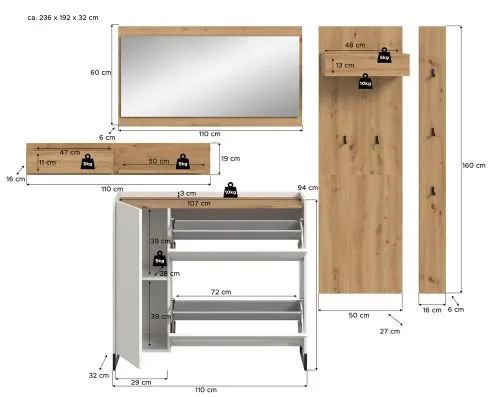 Garderoben-Set Drive | weiß / Artisan Oak | 5-teilig