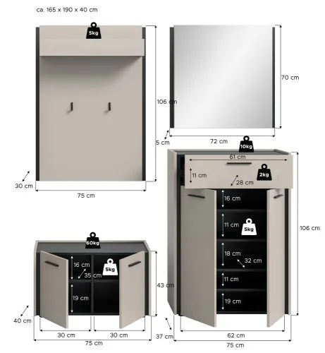Garderoben-Set Emil | Kaschmir / schwarz | 4-teilig