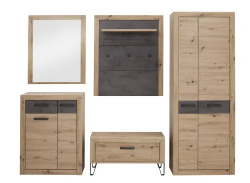 Garderoben Set Incata | Balkeneiche / Oxid grau | 5-teilig ohne Sitzkissen