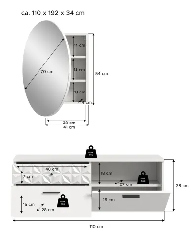 Garderoben-Set Prisma | weiß / weiß Hochglanz | 2-teilig | optional Beleuchtung
