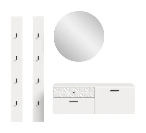 Garderoben-Set Prisma 2 | weiß / weiß Hochglanz | 4-teilig | ohne Beleuchtung