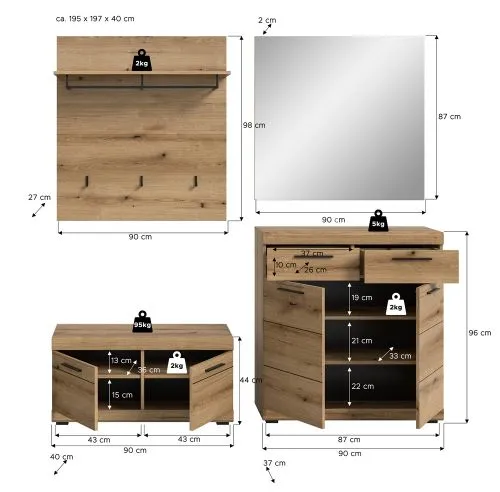 Garderoben-Set Scout | Evoke Oak | 4-teilig mit Sitzkissen