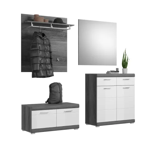 Garderoben-Set Scout | weiß Hochglanz / rauchsilber | 4-teilig