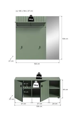 Garderoben-Set Station 3 | Smoke Green | 2-teilig | optionaler Sitzkissen