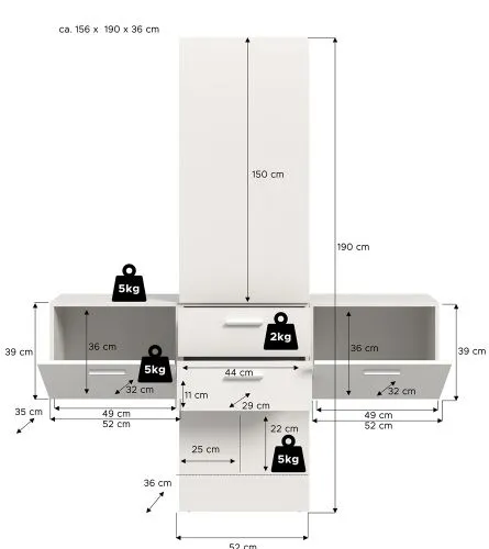 Garderoben-Set Vaga 5 | 3-teilig | weiß