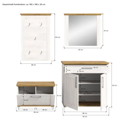 Garderoben-Set Verona | Lärche Sibiu / Eiche | 4-teilig ohne Kissen