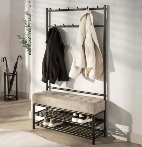 Garderobenbank Shio | 11 Haken | mit Sitzfunktion | Eiche | Drift brown